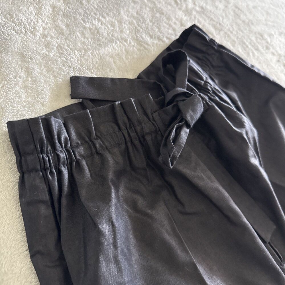 Vintage Women’s Black Formal Pants Wide-Leg Solid Tie Elastic Waist Preppy - Picture 7 of 16